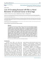 Loss of circulating exosomal miR-92b is a novel biomarker of colorectal cancer at early stage