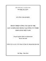 Tóm tắt luận văn Thạc sĩ Quản trị kinh doanh: Hoàn thiện công tác quản trị lực lượng bán hàng của Công Ty TNHH GIOVANNI Việt Nam