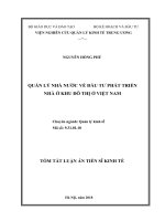 Tóm tắt Luận án tiến sĩ Kinh tế: Quản lý nhà nước về đầu tư phát triển nhà ở khu đô thị ở Việt Nam