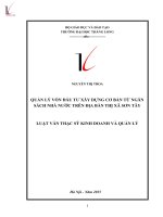 Luận văn Thạc sỹ Kinh doanh và quản lý: Quản lý vốn đầu tư xây dựng cơ bản từ Ngân sách Nhà nước trên địa bàn thị xã Sơn Tây