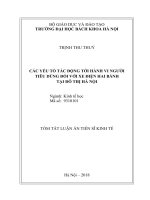 Tóm tắt Luận án Tiến sĩ Kinh tế: Các yếu tố tác động tới hành vi người tiêu dùng đối với xe điện hai bánh tại đô thị Hà Nội