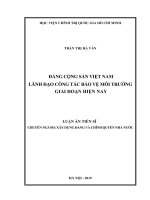 Luận án tiến sĩ Xây dựng Đảng và Chính quyền nhà nước: Đảng Cộng sản Việt Nam lãnh đạo công tác bảo vệ môi trường giai đoạn hiện nay