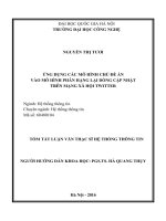 Tóm tắt Luận văn Thạc sĩ Hệ thống thông tin: Ứng dụng các mô hình chủ đề ẩn vào mô hình phân hạng lại dòng cập nhật trên mạng xã hội Twitter