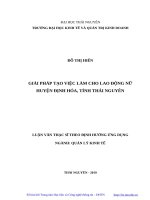 Giải pháp tạo việc làm cho lao động nữ huyện định hóa, tỉnh thái nguyên 