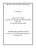 Tóm tắt Luận án Tiến sĩ Lịch sử: Công tác xây dựng tổ chức cơ sở Đảng của đảng bộ tỉnh Hưng Yên từ năm 1997 đến năm 2010