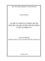 Luận án tiến sĩ Luật học: Vai trò của pháp luật trong giữ gìn, phát huy giá trị văn hóa truyền thống ở Việt Nam hiện nay