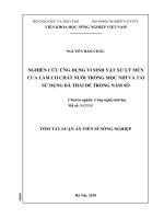 Tóm tắt Luận án tiến sĩ Nông nghiệp: Nghiên cứu ứng dụng vi sinh vật xử lý mùn cưa làm cơ chất nuôi trồng mộc nhĩ và tái sử dụng bã thải để trồng nấm sò