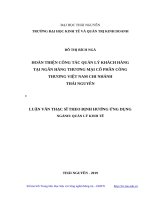 Hoàn thiện công tác quản lý khách hàng tại ngân hàng thương mại cổ phần công thương việt nam chi nhánh thái nguyên 