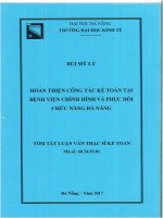 Tóm tắt luận văn Thạc sĩ Khoa học: Hoàn thiện công tác kế toán tại Bệnh viện Chỉnh hình và Phục hồi chức năng Đà Nẵng