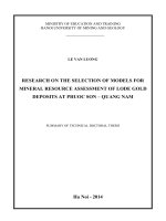 Summary of technical doctoral thesis: Research on the selection of models for mineral resource assessment of lode gold deposits at Phuoc Son – Quang Nam