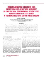 Investigating the effects of task repetition on fluency and accuracy in English oral performance of low level adult students: A case study at Vietnam air defence and air force academy