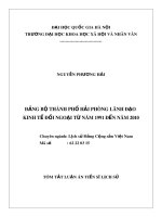 Tóm tắt Luận án Tiến sĩ Lịch sử: Đảng bộ thành phố Hải Phòng lãnh đạo kinh tế đối ngoại từ năm 1991 đến năm 2010