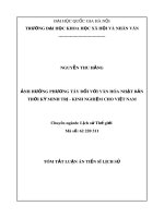 Tóm tắt Luận án Tiến sĩ Lịch sử: Ảnh hưởng của phương Tây đối với văn hóa Nhật Bản thời Minh Trị – kinh nghiệm cho Việt Nam