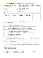 Đề thi học kỳ 1 có đáp án môn: Tiếng Anh 6 thí điểm (Năm học 2014-2015)