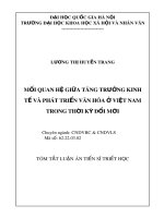 Tóm tắt Luận án Tiến sĩ Triết học: Mối quan hệ giữa tăng trưởng kinh tế và phát triển văn hóa ở Việt Nam trong thời kỳ đổi mới
