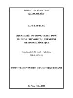 Tóm tắt luận văn Thạc sĩ Quản trị kinh doanh: Hạn chế rủi ro trong thanh toán tín dụng chứng từ tại chi nhánh Vietinbank Bình Định