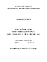 Tóm tắt Luận án Tiến sĩ Ngôn ngữ học: Ngôn ngữ hội thoại trong thể loại phỏng vấn (Trên tư liệu báo in tiếng Việt hiện nay)