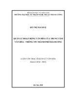 Luận văn thạc sĩ Quản lý văn hóa: Quản lý hoạt động văn hóa của Trung tâm Văn hóa - Thông tin thành phố Hải Dương