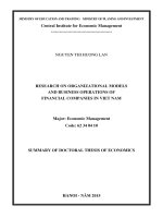 Doctoral thesis summary: Researching on organizational models and business operations of financial companies in Viet Nam