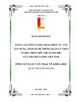 Tóm tắt luận văn Thạc sĩ: Nâng cao chất lượng hoạt động tư vấn áp dụng hệ thống quản lý chất lượng theo tiêu chuẩn ISO 9001 cho các cơ quan hành chính Nhà nước của Viện Đo lường Việt Nam