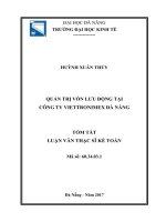 Tóm tắt luận văn Thạc sĩ Kế toán: Quản trị vốn tại Công ty Viettronimex Đà Nẵng