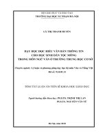 Tóm tắt Luận án tiến sĩ Giáo dục học: Dạy học đọc hiểu văn bản thông tin cho học sinh dân tộc Mông trong môn Ngữ văn ở trường trung học cơ sở
