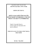 Tóm tắt Luận văn Thạc sĩ: Phân loại giới tính người dùng mạng xã hội dựa trên tin nhắn văn bản và Word2Vec