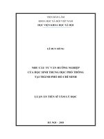 Luận án tiến sĩ Tâm lý học: Nhu cầu tư vấn hướng nghiệp của học sinh trung học phổ thông tại thành phố Hồ Chí Minh