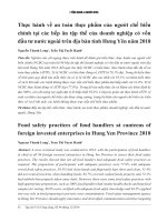 Thực hành về an toàn thực phẩm của người chế biến chính tại các bếp ăn tập thể của doanh nghiệp có vốn đầu tư nước ngoài trên địa bàn tỉnh Hưng Yên năm 2018