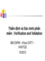 Bài giảng Bộ môn Công nghệ phần mềm - Bài 7: Thẩm định và xác minh phần mềm