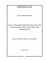 Quản lý hoạt động bồi dưỡng học sinh giỏi ở trường trung học cơ sở lê hữu trác, tỉnh hưng yên 