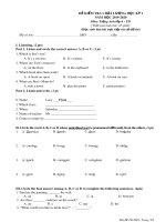 Đề kiểm tra chất lượng học kì 1 Tiếng Anh lớp 6 năm học 2019-2020 (Mã đề TĐ-8601)