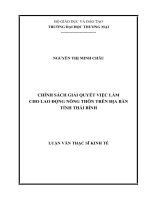 luận văn thạc sĩ chính sách giải quyết việc làm cho lao động nông thôn trên địa bàn tỉnh thái bình 