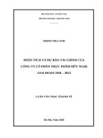 luận văn thạc sĩ phân tích và dự báo tài chính của công ty cổ phần thực phẩm hữu nghị giai đoạn 2018 – 2023 