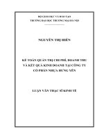 luận văn thạc sĩ kế toán quản trị chi phí, doanh thu và kết quả kinh doanh tại công ty cổ phần nhựa hưngyên 