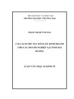 luận văn thạc sĩ cải cách thủ tục đăng ký kinh doanh cho các doanh nghiệp tại tỉnh hải dương 