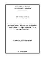 luận văn thạc sĩ quản lý rủi ro tín dụng tại ngân hàng nông nghiệp và phát triển việt nam chi nhánh tây đô 