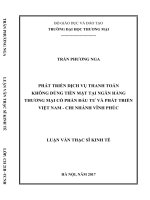 luận văn thạc sĩ phát triển dịch vụ thanh toán không dùng tiền mặt tại ngân hàng thương mại cổ phần đầu tư và phát triển việt nam   chi nhánh vĩnh phúc 