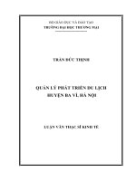 luận văn thạc sĩ quản lý phát triển du lịch huyện ba vì, hà nội 
