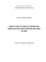 luận văn thạc sĩ quản lý đầu tư công từ nguồn vốn ngân sách nhà nước trên địa bàn tỉnh hà nam 