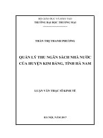 luận văn thạc sĩ quản lý thu ngân sách nhà nước của huyện kim bảng, tỉnh hà nam 