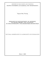 Nghiên cứu phát triển các phương pháp của lý thuyết đồ thị và otomat trong giấu tin mật và mã hóa tìm kiếm (Research on development of methods of graph theory and automata in steganography and searchable
