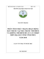 Phân tích thực trạng hoạt động bán thuốc tại nhà thuốc thí điểm và không thí điểm đề án can thiệp trên địa bàn tỉnh Vĩnh Phúc năm 2018