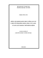 Phân lập, định danh virus viêm gan vịt ở một số tỉnh đồng bằng sông cửu long và sản xuất kháng thể phòng bệnh 