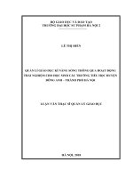 Quản lý giáo dục kỹ năng sống thông qua hoạt động trải nghiệm cho học sinh các trường tiểu học huyện đông anh, thành phố hà nội