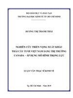Nghiên cứu triển vọng xuất khẩu trái cây tươi việt nam sang thị trường canada – áp dụng mô hình trọng lực 