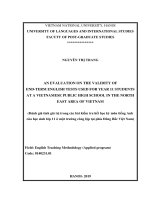 An evaluation on the validity of end term english tests used for year 11 students at a vietnamese public high school in the north east area of vietnam 