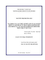 Tác động của cấu trúc sở hữu lên tỷ lệ tái bảo hiểm và lãi từ hoạt động kinh doanh bảo hiểm của các doanh nghiệp bảo hiểm phi nhân thọ ở việt nam 