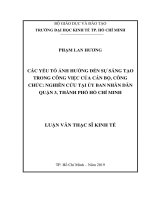 Các yếu tố ảnh hưởng đến sự sáng tạo trong công việc của cán bộ, công chức  nghiên cứu tại ủy ban nhân dân quận 3, thành phố hồ chí minh 