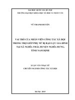 Vai trò của nhân viên công tác xã hội trong trợ giúp phụ nữ bị bạo lực gia đình tại xã nghĩa thái, huyện nghĩa hưng, tỉnh nam định 